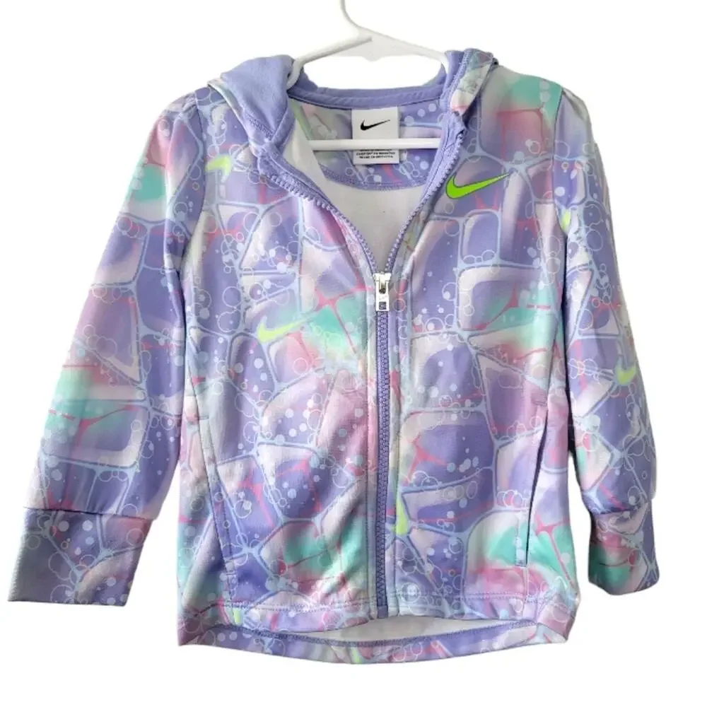 24M girls Nike zip-up hoodie, pastel pink lavender bubble print, worn once